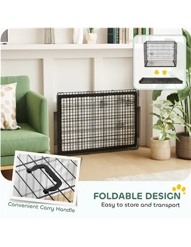 PawHut Foldable Dog Crate with 2 Doors with Tray, Soft Cushion, for Large Medium Dogs, 91 x 62 x 68, Black