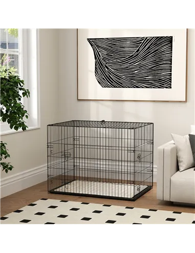 PawHut Foldable Dog Crate with 2 Doors with Tray, Soft Cushion, for Large Medium Dogs, 91 x 62 x 68, Black