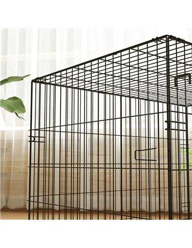 PawHut Foldable Dog Crate with 2 Doors with Tray, Soft Cushion, for Large Medium Dogs, 91 x 62 x 68, Black