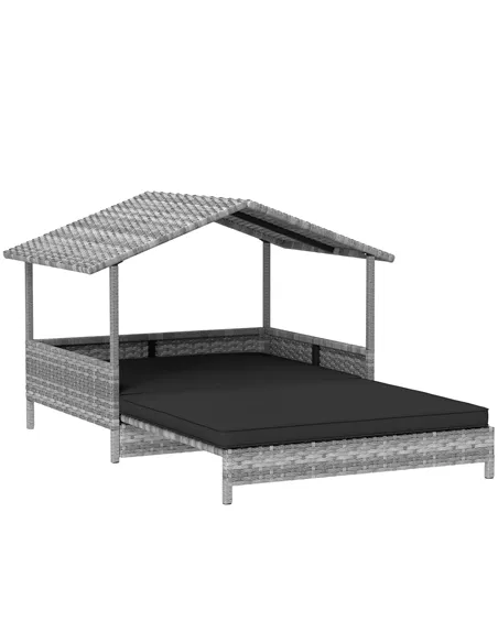 PawHut Extendable Elevated Dog Bed, Rattan Dog House, with Water-Resistant Roof, Removable Cushion, Charcoal Grey