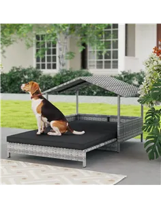PawHut Extendable Elevated Dog Bed, Rattan Dog House, with Water-Resistant Roof, Removable Cushion, Charcoal Grey 2