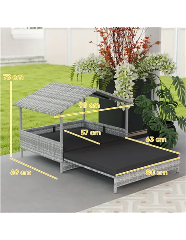 PawHut Extendable Elevated Dog Bed, Rattan Dog House, with Water-Resistant Roof, Removable Cushion, Charcoal Grey