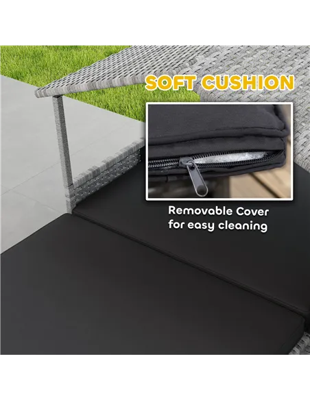 PawHut Extendable Elevated Dog Bed, Rattan Dog House, with Water-Resistant Roof, Removable Cushion, Charcoal Grey