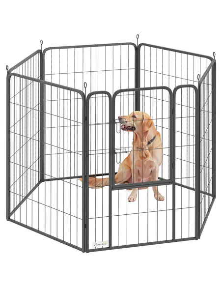PawHut 6 Panels Heavy Duty Dog Playpen with Secure Door, for Indoor Outdoor, for Garden, Camping, 100cm High