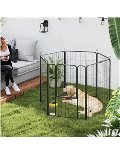 PawHut 6 Panels Heavy Duty Dog Playpen with Secure Door, for Indoor Outdoor, for Garden, Camping, 100cm High 2