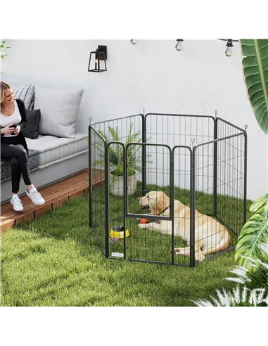PawHut 6 Panels Heavy Duty Dog Playpen with Secure Door, for Indoor Outdoor, for Garden, Camping, 100cm High