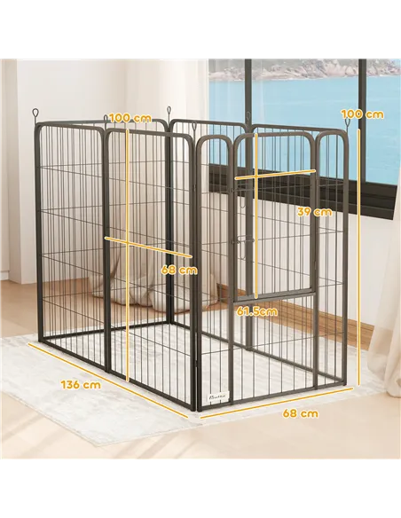 PawHut 6 Panels Heavy Duty Dog Playpen with Secure Door, for Indoor Outdoor, for Garden, Camping, 100cm High