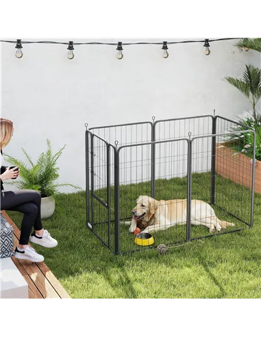 PawHut 6 Panels Heavy Duty Dog Playpen with Secure Door, for Indoor Outdoor, for Garden, Camping, 100cm High