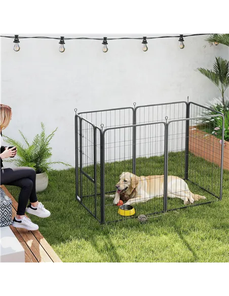 PawHut 6 Panels Heavy Duty Dog Playpen with Secure Door, for Indoor Outdoor, for Garden, Camping, 100cm High