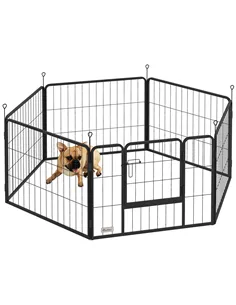 PawHut 6 Panels Dog Playpen, Portable Detachable Puppy Pen with Door, for Small Dogs, 60cm High, Grey