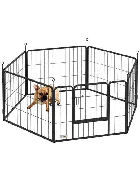 PawHut 6 Panels Dog Playpen, Portable Detachable Puppy Pen with Door, for Small Dogs, 60cm High, Grey