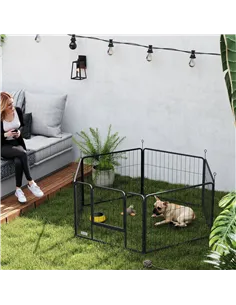PawHut 6 Panels Dog Playpen, Portable Detachable Puppy Pen with Door, for Small Dogs, 60cm High, Grey 2