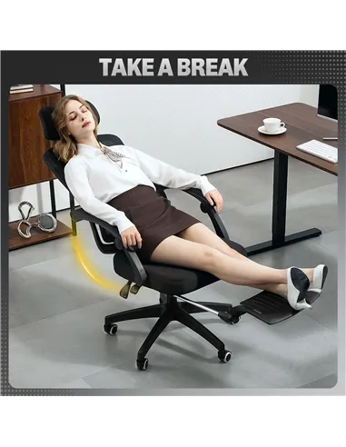 HOMCOM Ergonomic Office Chair, Mesh High Back Desk Chair with Adjustable Lumbar Support and Headrest, Footrest, Reclining Execut