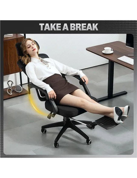 HOMCOM Ergonomic Office Chair, Mesh High Back Desk Chair with Adjustable Lumbar Support and Headrest, Footrest, Reclining Execut