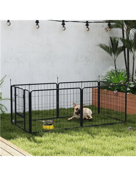 PawHut 6 Panels Dog Playpen, Portable Detachable Puppy Pen with Door, for Small Dogs, 60cm High, Grey