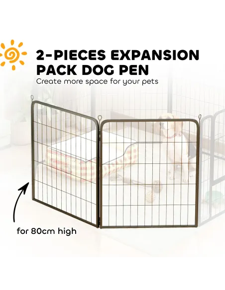 PawHut Two-Piece Dog Pen Expansion Pack for Medium Dogs, 80cm Tall Animal Pen with Three Connecting Stakes