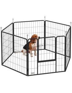 PawHut 6 Panels Dog Playpen, Portable Detachable Puppy Pen with Door, for Medium Dogs, 80cm High, Grey