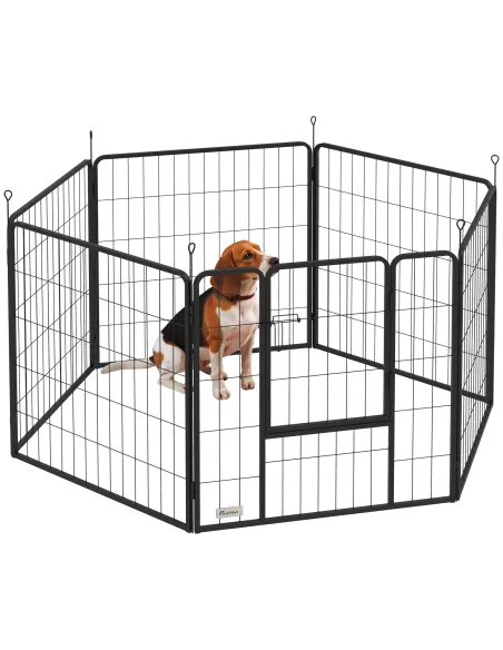 PawHut 6 Panels Dog Playpen, Portable Detachable Puppy Pen with Door, for Medium Dogs, 80cm High, Grey