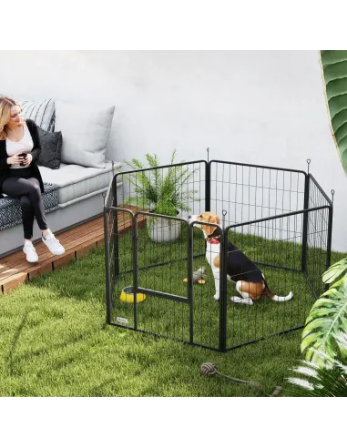 PawHut 6 Panels Dog Playpen, Portable Detachable Puppy Pen with Door, for Medium Dogs, 80cm High, Grey