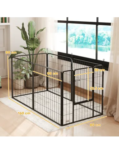 PawHut 6 Panels Dog Playpen, Portable Detachable Puppy Pen with Door, for Medium Dogs, 80cm High, Grey