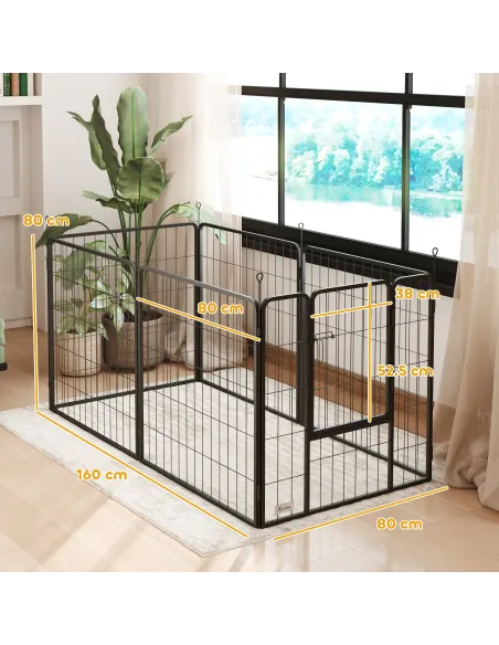 PawHut 6 Panels Dog Playpen, Portable Detachable Puppy Pen with Door, for Medium Dogs, 80cm High, Grey
