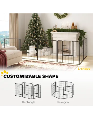 PawHut 6 Panels Dog Playpen, Portable Detachable Puppy Pen with Door, for Medium Dogs, 80cm High, Grey