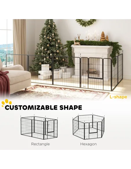 PawHut 6 Panels Dog Playpen, Portable Detachable Puppy Pen with Door, for Medium Dogs, 80cm High, Grey
