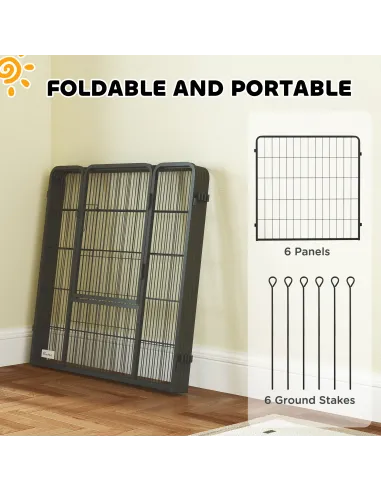 PawHut 6 Panels Dog Playpen, Portable Detachable Puppy Pen with Door, for Medium Dogs, 80cm High, Grey