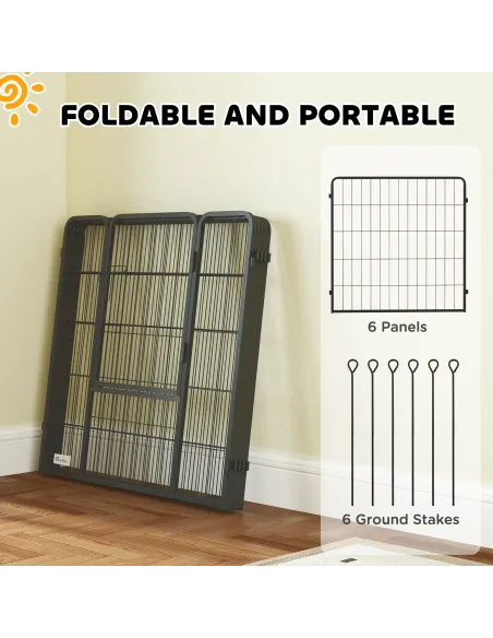 PawHut 6 Panels Dog Playpen, Portable Detachable Puppy Pen with Door, for Medium Dogs, 80cm High, Grey