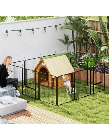 PawHut 12-Panel Solid Dog Playpen with Doors, for Medium Dogs, 80cm High, Black