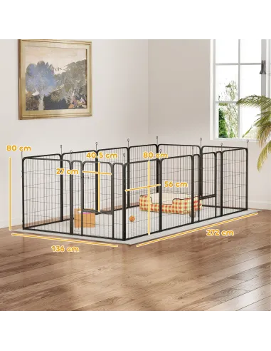 PawHut 12-Panel Solid Dog Playpen with Doors, for Medium Dogs, 80cm High, Black