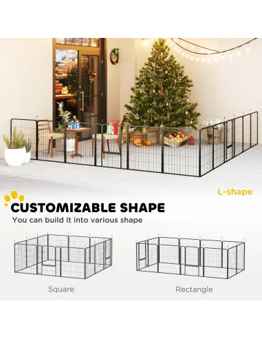 PawHut 12-Panel Solid Dog Playpen with Doors, for Medium Dogs, 80cm High, Black