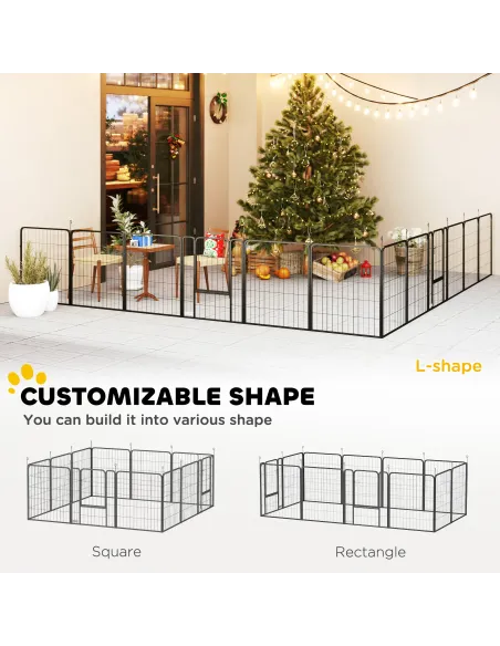 PawHut 12-Panel Solid Dog Playpen with Doors, for Medium Dogs, 80cm High, Black