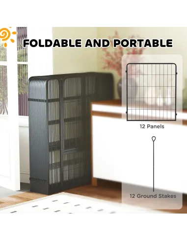 PawHut 12-Panel Solid Dog Playpen with Doors, for Medium Dogs, 80cm High, Black