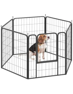 PawHut Six-Panel Dog Playpen with Door, for Medium Dogs, Indoors, Outdoors, 80cm Tall, Black