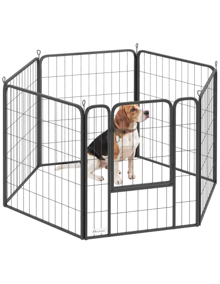 PawHut Six-Panel Dog Playpen with Door, for Medium Dogs, Indoors, Outdoors, 80cm Tall, Black