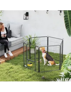 PawHut Six-Panel Dog Playpen with Door, for Medium Dogs, Indoors, Outdoors, 80cm Tall, Black 2