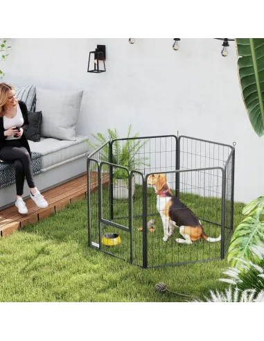 PawHut Six-Panel Dog Playpen with Door, for Medium Dogs, Indoors, Outdoors, 80cm Tall, Black