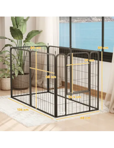 PawHut Six-Panel Dog Playpen with Door, for Medium Dogs, Indoors, Outdoors, 80cm Tall, Black