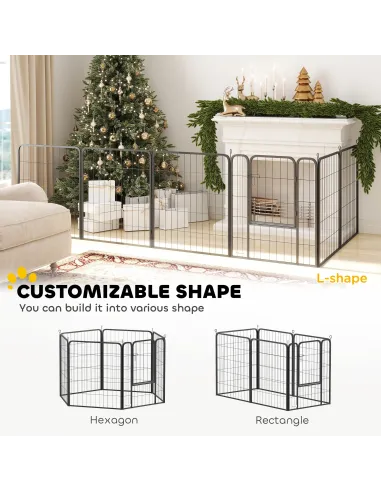 PawHut Six-Panel Dog Playpen with Door, for Medium Dogs, Indoors, Outdoors, 80cm Tall, Black