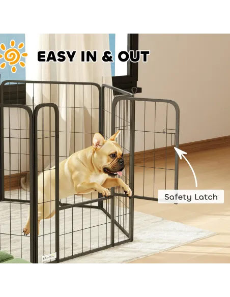 PawHut Six-Panel Dog Playpen with Door, for Medium Dogs, Indoors, Outdoors, 80cm Tall, Black