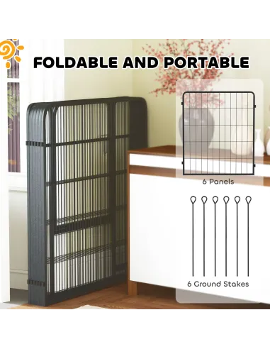 PawHut Six-Panel Dog Playpen with Door, for Medium Dogs, Indoors, Outdoors, 80cm Tall, Black