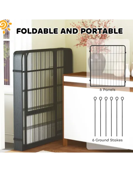 PawHut Six-Panel Dog Playpen with Door, for Medium Dogs, Indoors, Outdoors, 80cm Tall, Black