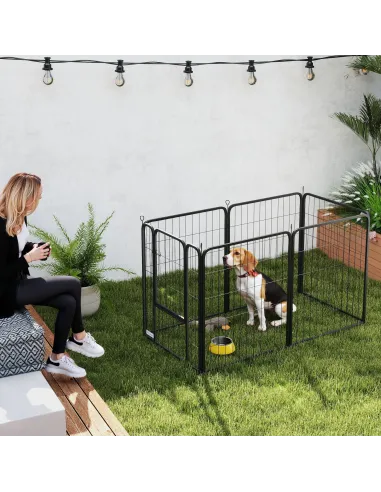 PawHut Six-Panel Dog Playpen with Door, for Medium Dogs, Indoors, Outdoors, 80cm Tall, Black