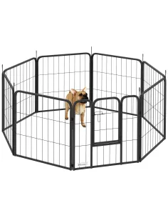 PawHut Eight-Panel Dog Playpen with Door, for Large Dogs, Indoors, Outdoors, 60cm Tall, Black