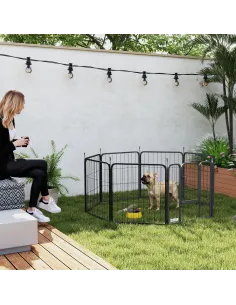 PawHut Eight-Panel Dog Playpen with Door, for Large Dogs, Indoors, Outdoors, 60cm Tall, Black 2