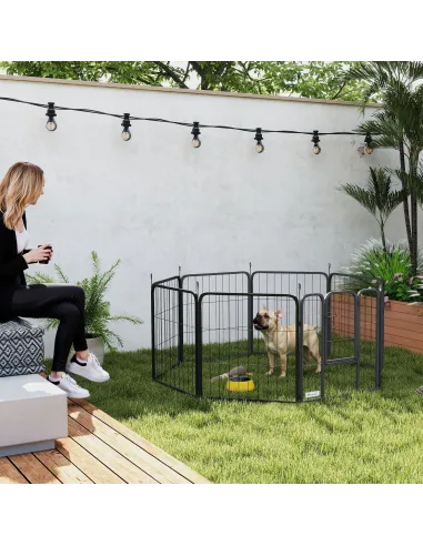 PawHut Eight-Panel Dog Playpen with Door, for Large Dogs, Indoors, Outdoors, 60cm Tall, Black