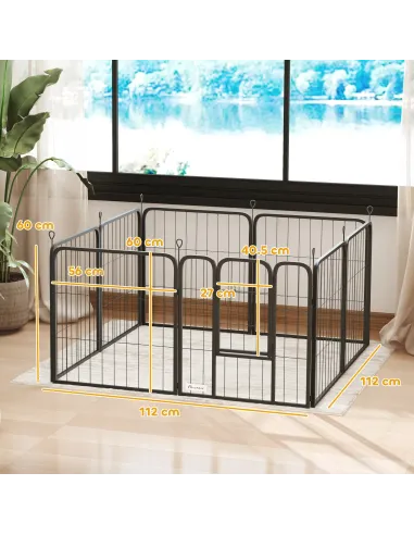 PawHut Eight-Panel Dog Playpen with Door, for Large Dogs, Indoors, Outdoors, 60cm Tall, Black