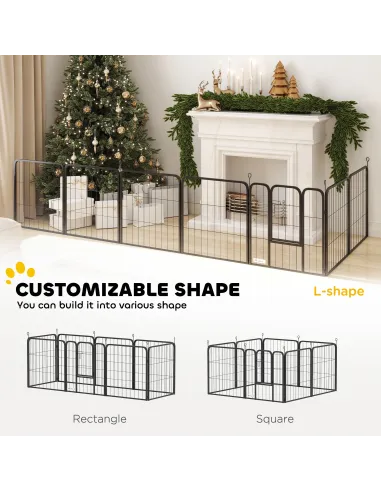 PawHut Eight-Panel Dog Playpen with Door, for Large Dogs, Indoors, Outdoors, 60cm Tall, Black