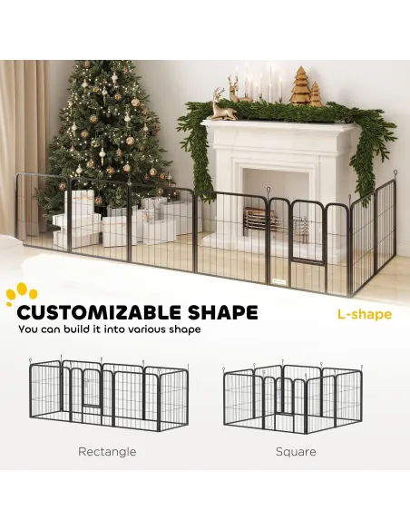 PawHut Eight-Panel Dog Playpen with Door, for Large Dogs, Indoors, Outdoors, 60cm Tall, Black